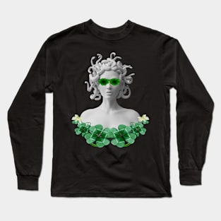Green Saint Patricks Day Medusa Long Sleeve T-Shirt